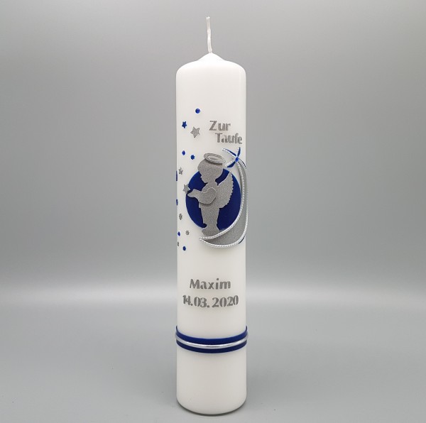 Taufkerze SCHUTZENGEL MAXIM blau silber