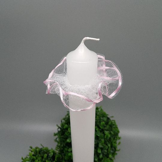 Tropfenfänger / Tropfschutz mit Rosa Satinrand für Kommunionkerzen