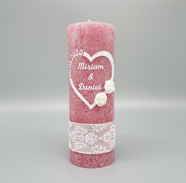Hochzeitskerze Altrosa Vintage mit Herz